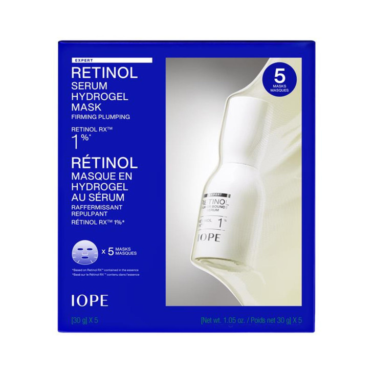 IOPE Retinol Serum in Deep Collagen Gel Mask 5 Set Double-Layered Hydrogel Sheet for High Adhesion, A Full Bottle of