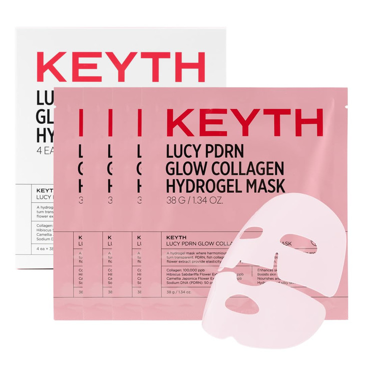 KEYTH LUCY PDRN GLOW COLLAGEN HYDROGEL MASK 4EA X 38G 1.34 OZ. / Skin Elasticity Enhancement, Vitality Boosting,