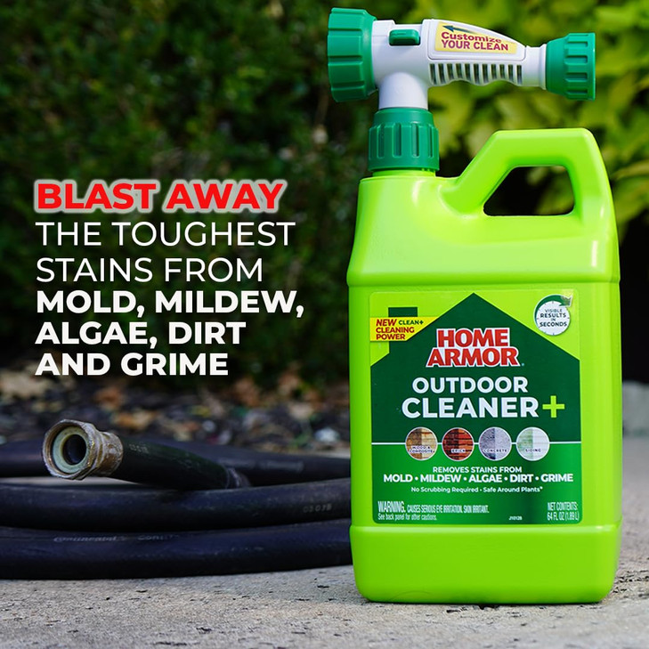 Home Armor Outdoor Cleaner+, 64 oz., Remove Stains from Mold, Mildew, Algae, Dirt and Grime for Visible Results in