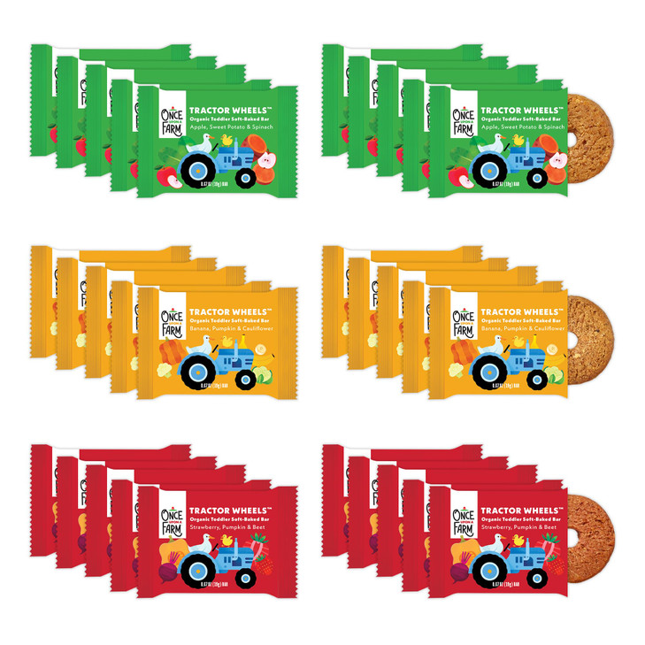 Once Upon a Farm Organic Tractor Wheels Bars Variety Pack, 30 Ct, Non-GMO
