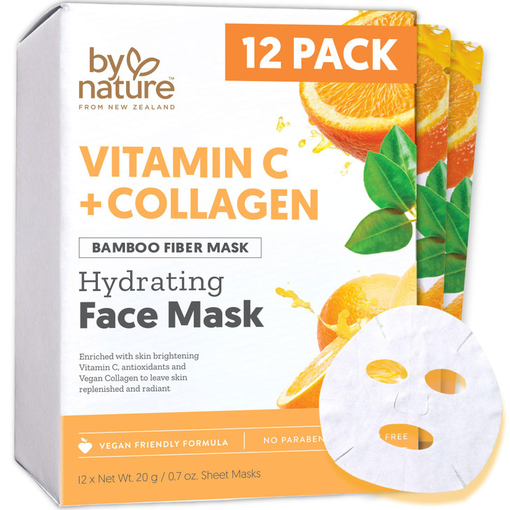 By Nature Vitamin C + Collagen Sheet Mask with Vitamin E - Pack of 12