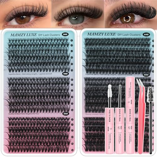 Lash Clusters Kit 708Pcs Individual Cluster Lash Extensions Kit 30D+40D+50D+60D+80D+100D Wispy Eyelash Clusters with