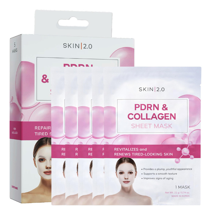 Skin 2.0 PDRN Face Mask with Collagen Dermatologist Tested, Anti Aging, Korean Skin Care Deep Hydration, Firming &