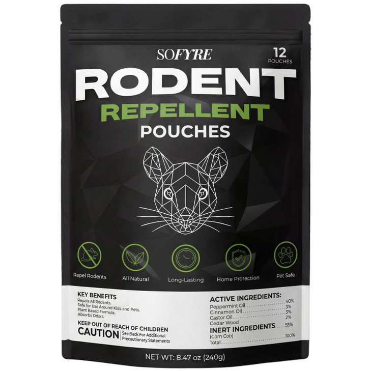 SoFyre Rodent Repellent Pouches 12-Pack Mouse Repellent for Home RV Garage Car Basement, Mice Indoor & Outdoor