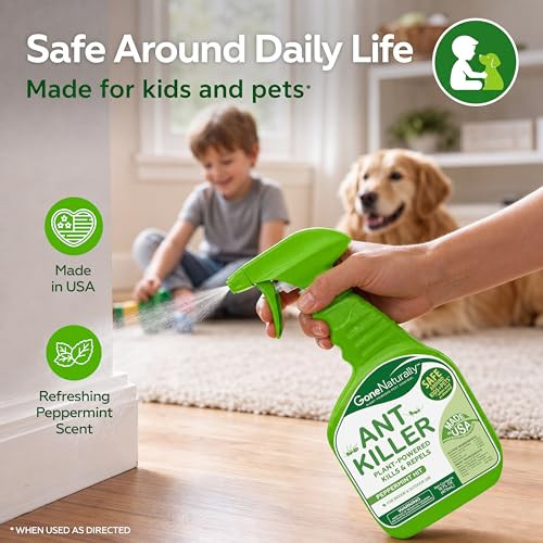 GoneNaturally Ant Killer Indoor & Outdoor Ant Killer Spray for Carpenter, Pavement & Little Black Ants Peppermint Oil
