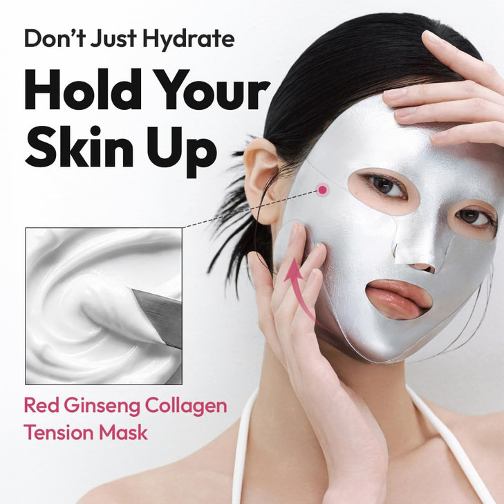 FromCella Red Ginseng Collagen Tension Mask, 4 Sheets, Non Drip Depuffing