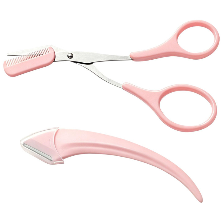 2Pcs Eyebrow Grooming Kit, Eyebrow Scissors with Comb & Curved Razor, Precision Eye Brow Trimming Scissors for Women,