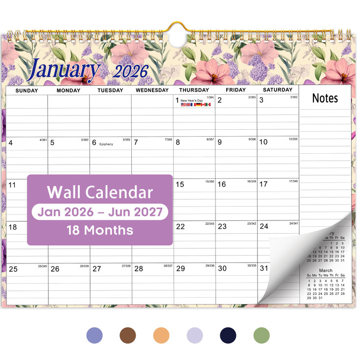 Calendar 2026-2027, 18-Month Wall Calendar from Jan 2026 to Jun 2027, 11.5" x 14.7", Spiral Binding Hanging Monthly