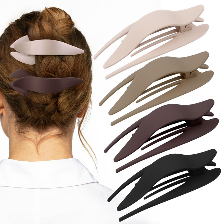 TOCESS Matte Flat Claw Clips: 4-Pack French Hair Claws for Women - 5.1Inch Curve Flat Hair Clip Perfect for Everyday