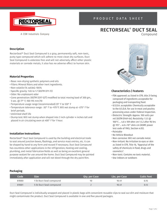 RectorSeal Duct Seal 81880 Compound, Easily Applied to Plumbing & Metal Fabrication, Paintable General Purpose