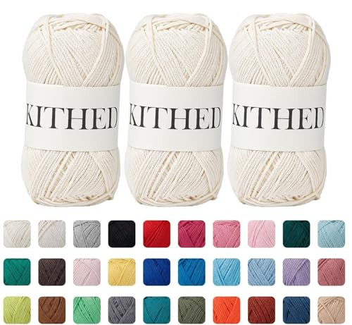 KITHED Cotton Yarn50% Cotton 50% Polyester-10.5oz3 Pack Soft Yarn for Crocheting and Knitting (49 Ecru)