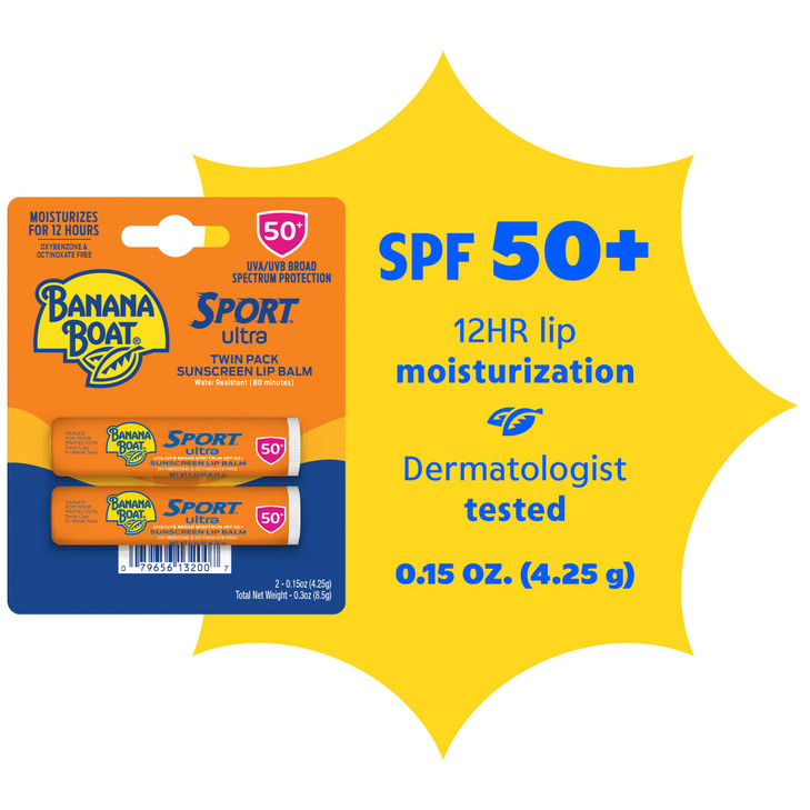 Sport Ultra Twin Pack SPF Lip Balm Pack, Banana Boat Lip Balm SPF 50, Oxybenzone Free Sunscreen, Lip Sunblock, Travel