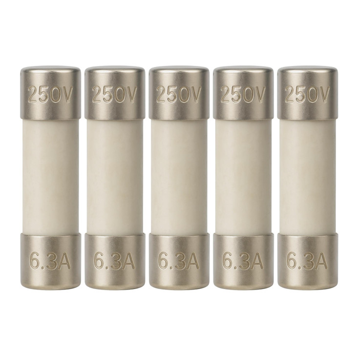 T6.3A Ceramic Fuse Replacement, 5x20mm, 6.3A 250V Slow-Blow, 5 Pack