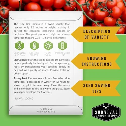 Tiny Tim Tomato Seeds - Survival Garden Seeds (1 Pack)