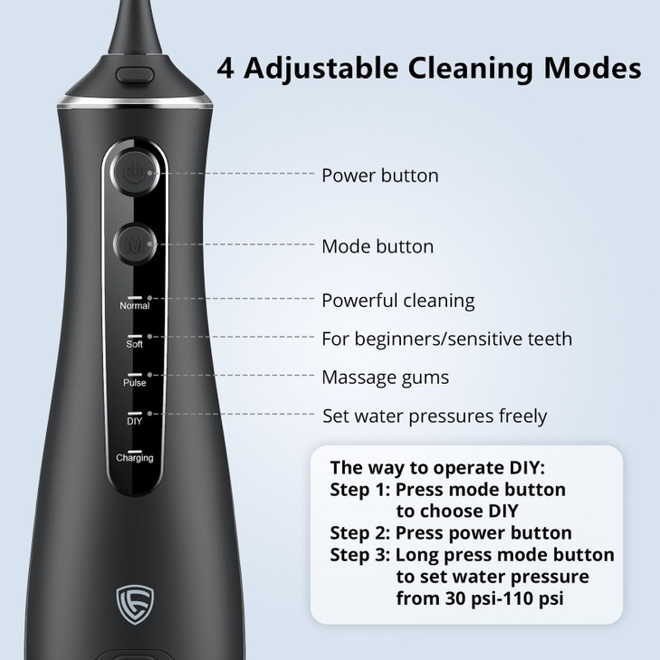 LF Water Flosser for Teeth Cleaning and Flossing Pick, DIY 4 Modes Rechargeable Cordless Oral Irrigator, IPX7 Waterproof Portable Electric Dentel Flo