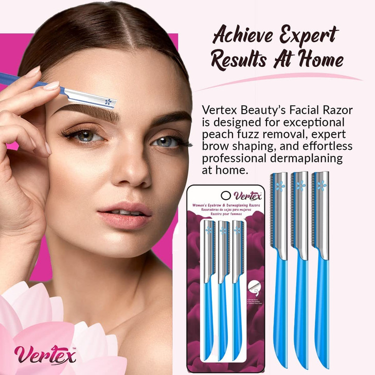 Facial Razor Hair Removal - Dermaplaning Tool Peach Fuzz Remover Trimmer Women Remove Fine Hair Blue Eyebrow Razors
