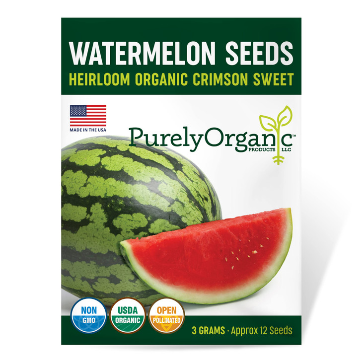 Organic Watermelon Seeds (Crimson Sweet) - Approx 12 Seeds - USDA Organic, Non-GMO, Open Pollinated, Heirloom, USA