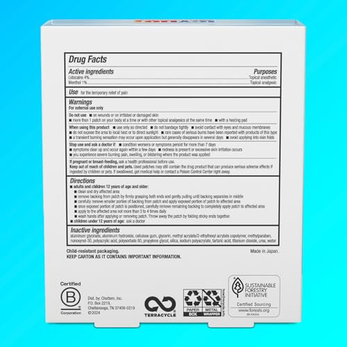 Icy Hot Lidocaine Pain Relief Patches, Numb Aggravated Nerves with Max Strength Lidocaine 4% and Menthol 1%,