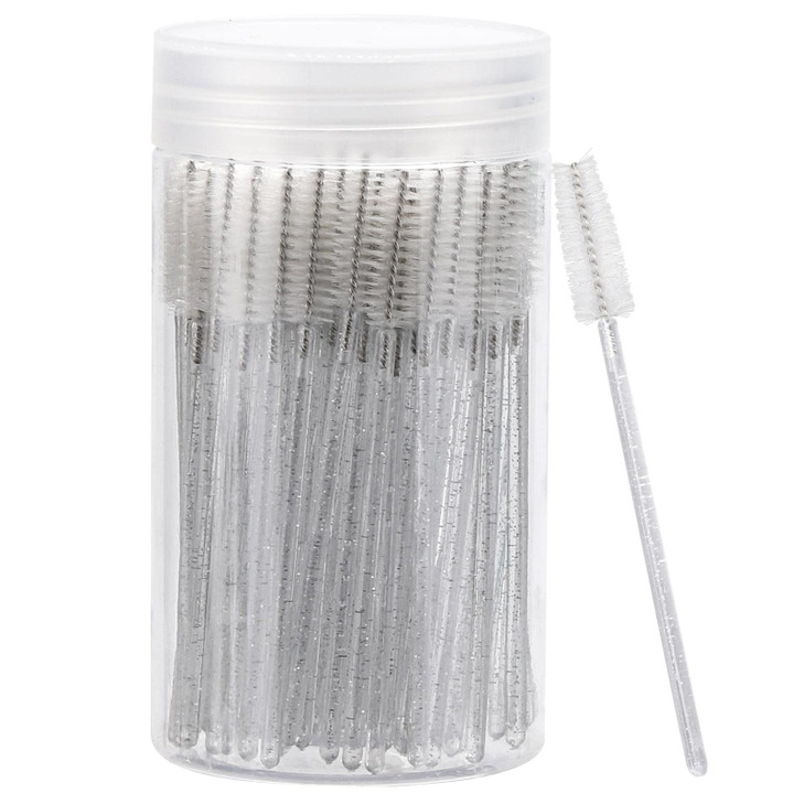 100 Pcs Disposable Mascara Wands, Crystal Eyebrow Spoolies Brush for Eyelash Extensions, Lash Brushes with Container