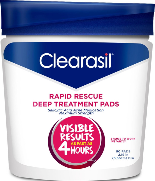 Clearasil Rapid Rescue Deep Treatment Acne Face Pads, Maximum Strenght with 2% Salicylic Acid Acne Treatment Medicine,