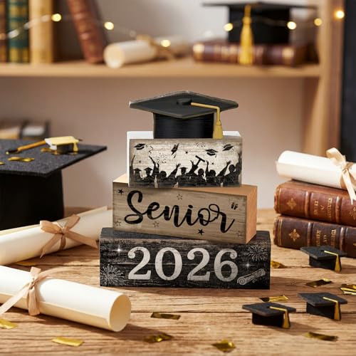 CroBlissful 4 Pcs Senior 2026 Graduation Table Decorations graduation Tiered Tray Decorations Class of 2026 Wooden