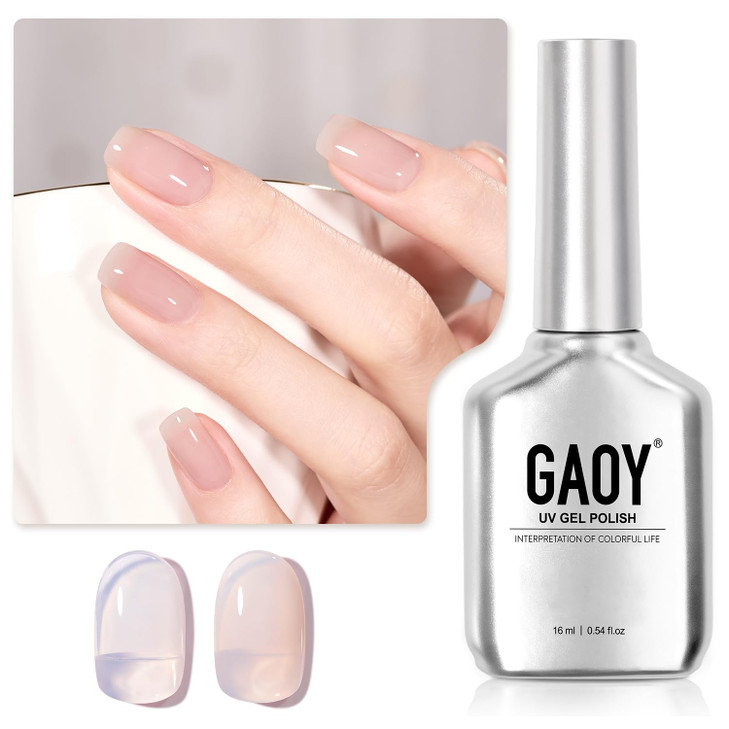 GAOY Jelly Nude Gel Nail Polish, 16ml Sheer Translucent Soak Off Gel Polish, UV Light Cure for Nail Art DIY, 1524 Milk