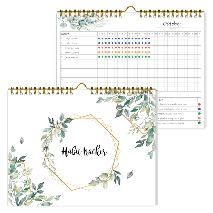 Habit Tracker Calendar Undated for Daily, Weekly & Monthly, 8" x 10"(Green)