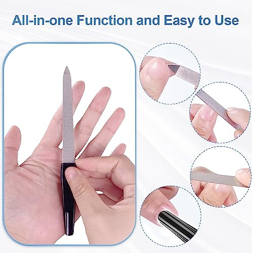 Metal Nail Files Made of Stainless Steel with Sharp Pointed Tip Non Slip Handle, Double Sided Sapphire Grit for
