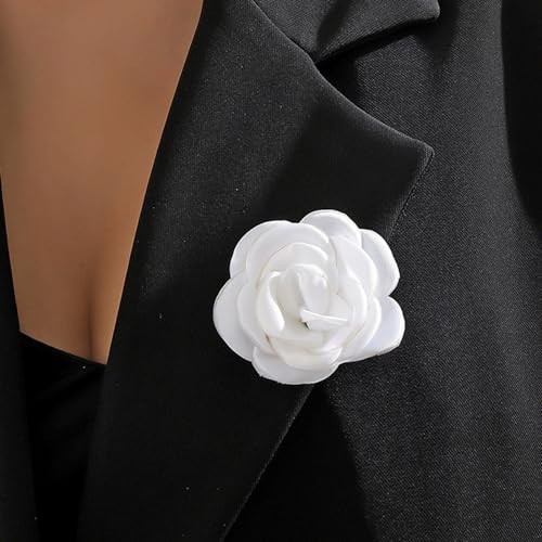 Rrdaily Dainty Satin Fabric Rose Flower Brooches Lapel Pins for Women,Vintage Elegant Silk Camellia Flower Safety