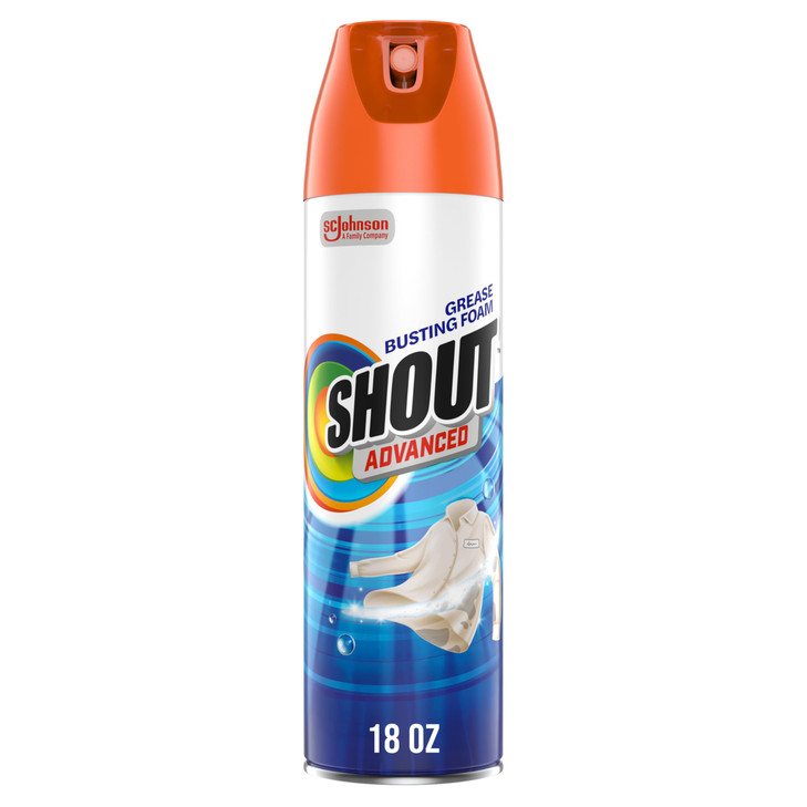 Shout Advanced Grease Busting Foam, Laundry Stain Remover, Oil and Grease Stain Remover for Clothes Laundry; Works on