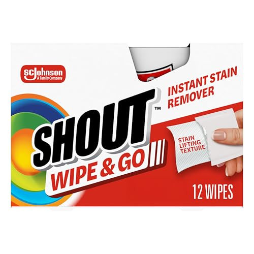 Shout Wipe & Go Instant Stain Remover Wipes, No Wash Required, Safe on Colorfast Washables, Travel & Baby Diaper Bag
