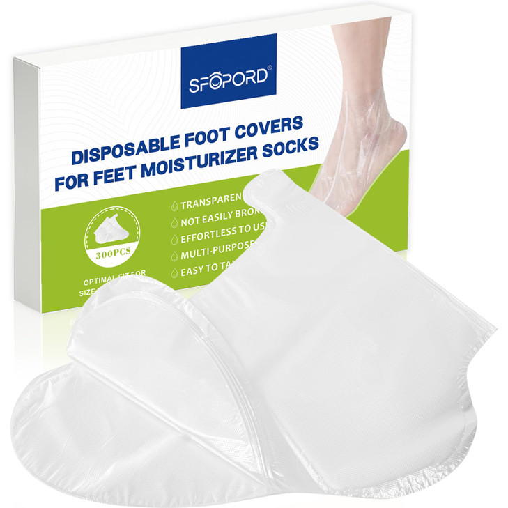 300PCS Disposable Foot Covers for Feet Moisturizer Socks - Plastic Foot Covers Extra Large Size for Pedicure,