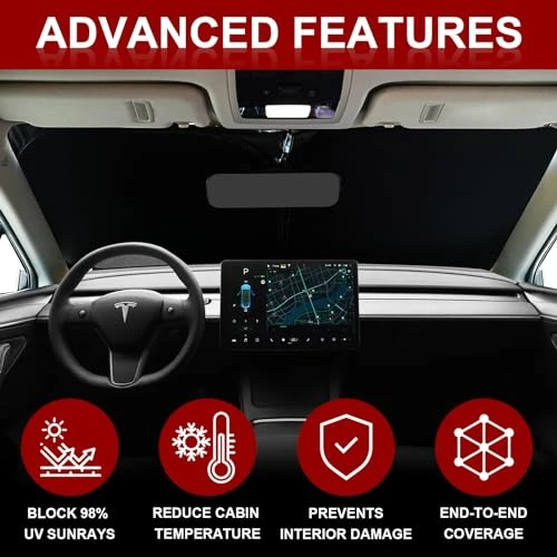 Car Windshield Sunshade for Tesla Model 3 & Y UV Protection, Fits 2016-2026