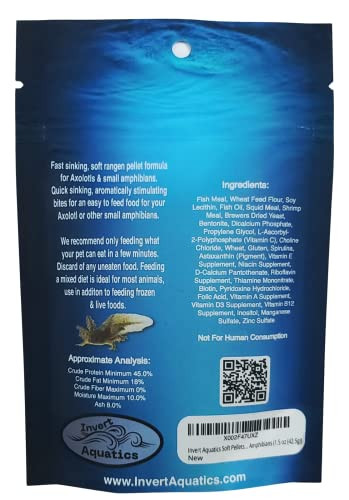 Invert Aquatics Soft Pellets for Axolotls - Moist Sinking Diet for Axolotl, Newts, Salamanders & Other Small