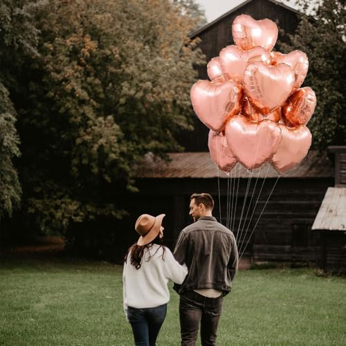 AnnoDeel 20 pcs Rose Gold Heart Balloons, 18inch Heart shaped foil Love Balloons for Wedding Decoration Party Balloon