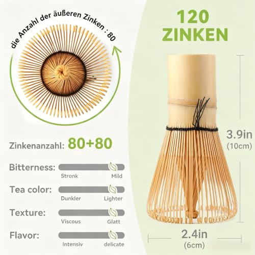 Bamboo Matcha Whisk 80/100/120 Prong, Traditional Japanese Chasen Matcha Stirrer -Authentic Japanese Bamboo Whisk For