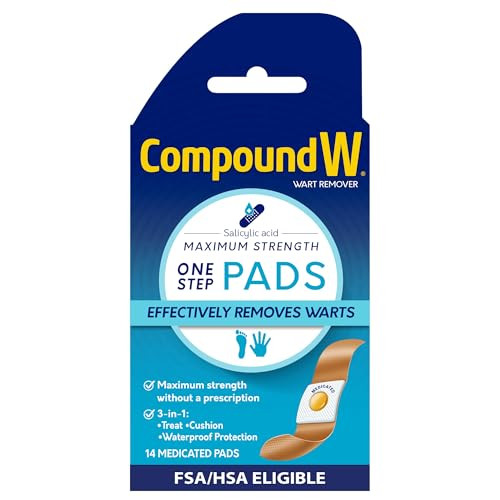 Compound W Maximum Strength Wart Remover One Step Medicated Pads, 14 Ct