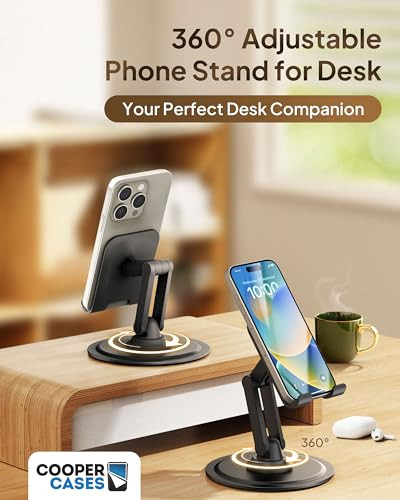 COOPER 360° Stand, Rotating Cell Phone Stand for Desk | Sturdy Metal Base, Foldable, Portable | Cell Phone Holder for