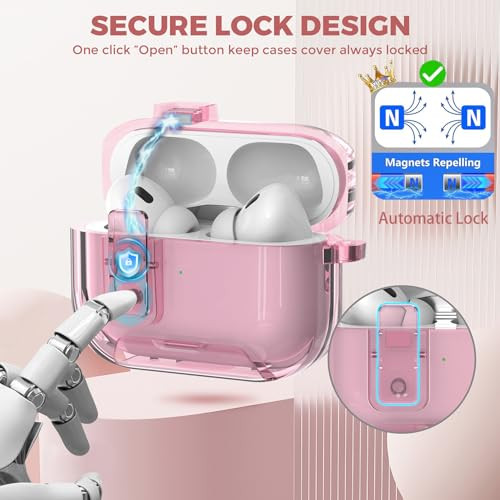 Cute Clear Lock Case for Airpods Pro 3 Cover with Phone Stand for Girl Women with Pom pom Flower Charms& Cleaner Kit,