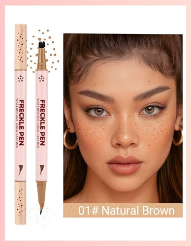 Erinde 2-In-1 Dual-Ended Freckle Pen & Freckle Stamp, Waterproof Freckles Makeup Kit with Precise Curved Tip for
