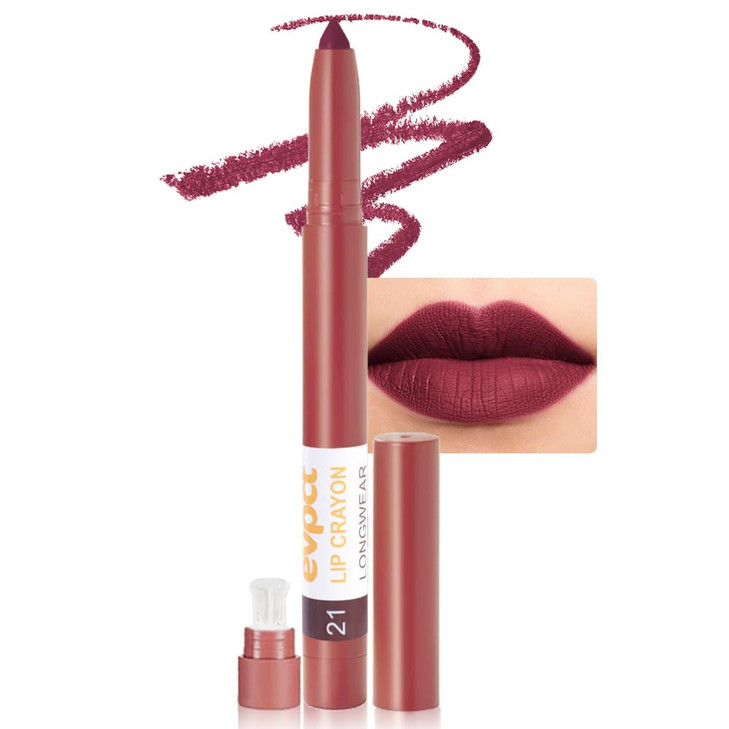 evpct Dark Wine Red Lip Liner Crayon Pencils Set for Women, Deep Berry Red Matte Lip Stick Crayon Long Lasting, Lips