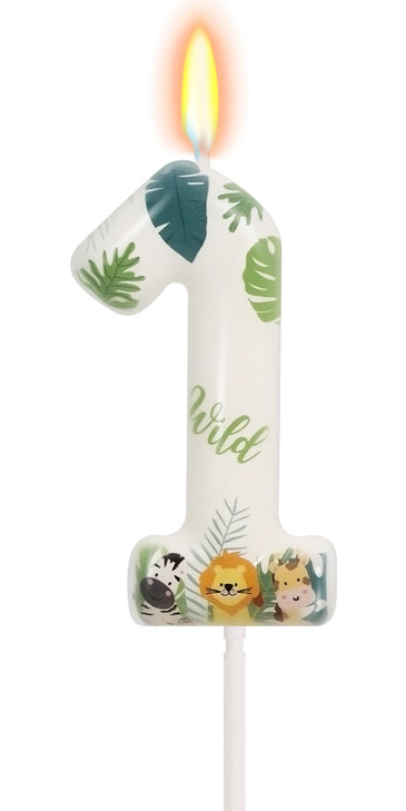 FAMGift Wild Animal Number 1 Candle for Boys Girls, Wild One Cake Topper, First Birthday Decorations for Boy Girl,