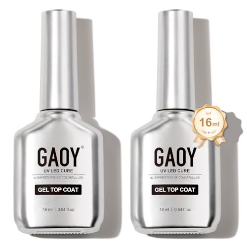 GAOY 2 Pcs 16ml No Wipe Gel Top Coat, Glassy Clear Gel Top Coat, High Gloss Finish for UV Light Cure Nail Polish