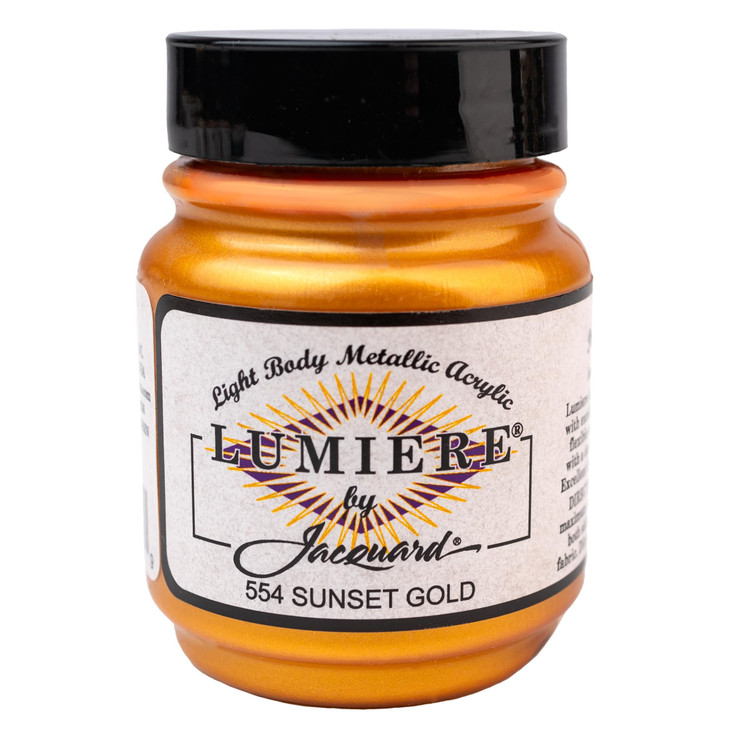 Jacquard Lumiere 2.25oz Fabric Paint Sunset Gold - Metallic Paint for Fabric, Leather, Canvas, Paper and Wood -