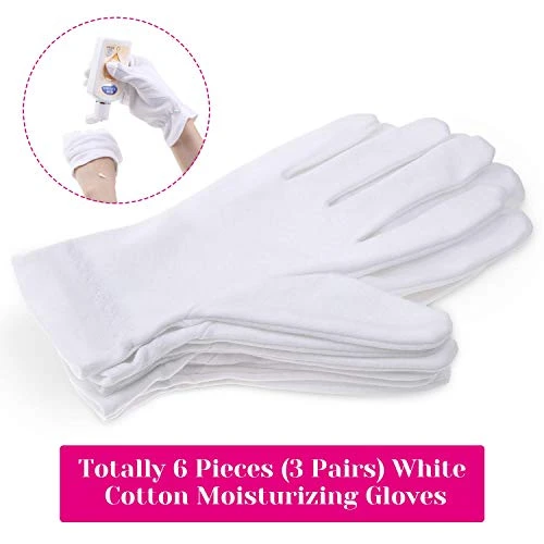 Moisturizing Gloves for Dry Hands Overnight, Selizo 3 Pairs 100 Percent White Cotton Gloves for Women Eczema, Hand