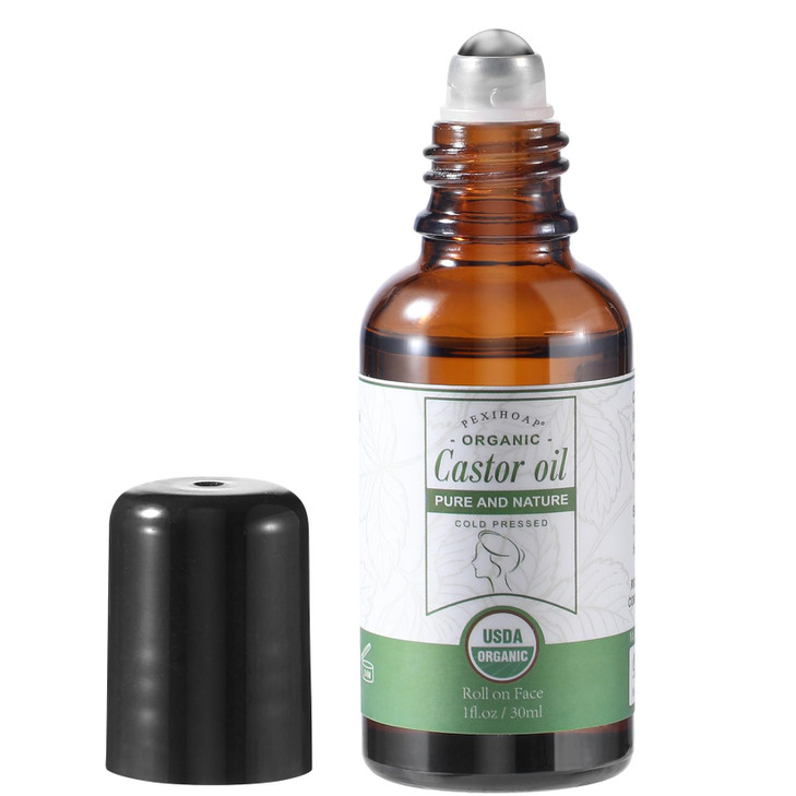 Pexihoap Castor Oil Roll on for Face Eye Hair Scalp Eyebrow, Under Eye Roller, Certified Organic Castor Oil Roller