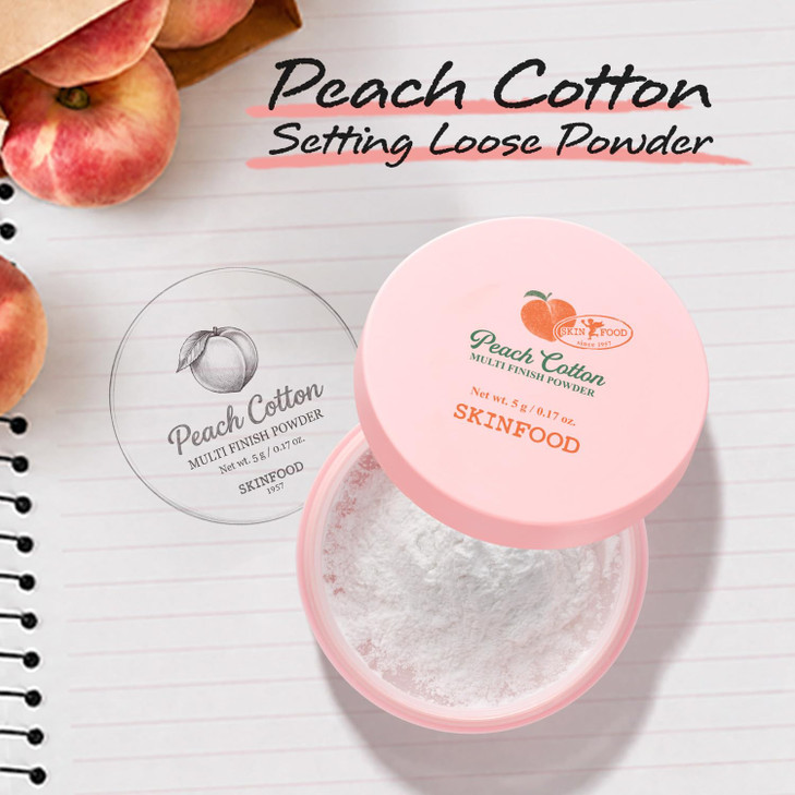 SKINFOOD Peach Cotton Multi Finish Powder 5g - Korean Peach Extract & Calamin Sebum Control Face Powder - Silky