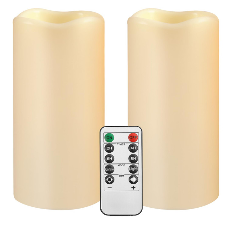 Battery Operated Flameless Flickering LED Pillar Candle Plastic 2pack Ivory