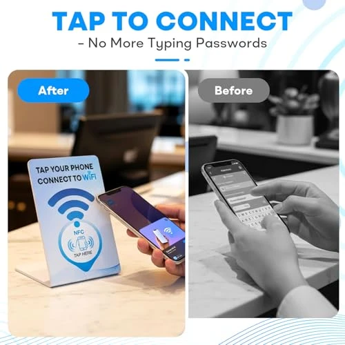 NFC WiFi Tap to Connect Stand for iPhone & Android, One-Tap Wireless Login, Rewritable NTAG215 Smart Tag, Waterproof