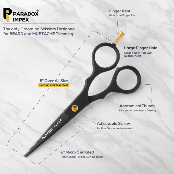 PARADOX IMPEX 5 Beard and Mustache Scissors, German Stainless Steel Beard Scissors Come with 1 Tweezers, 1 Beard
